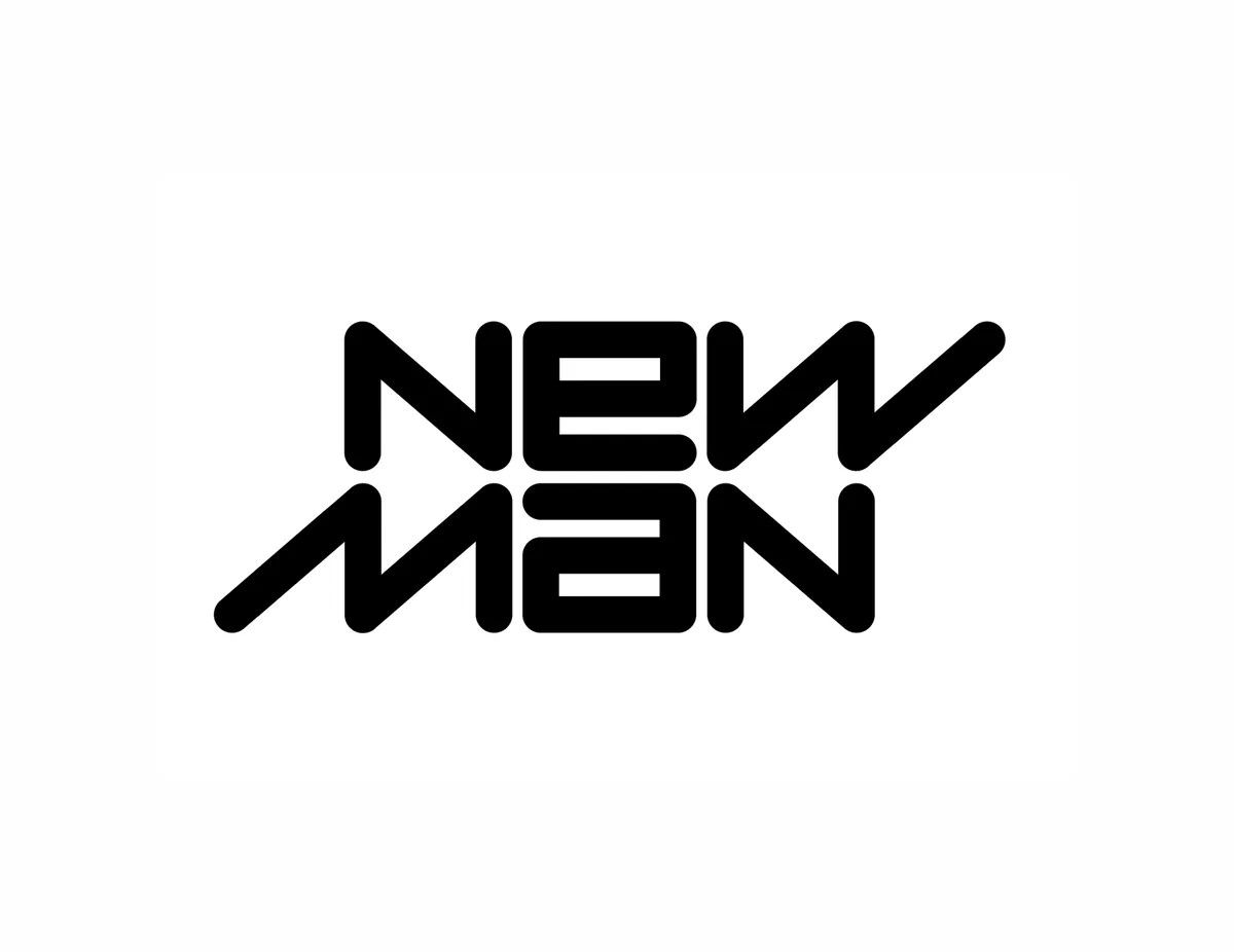 Raymond Loewy New Man logo, readable upright and rotated 180 degrees