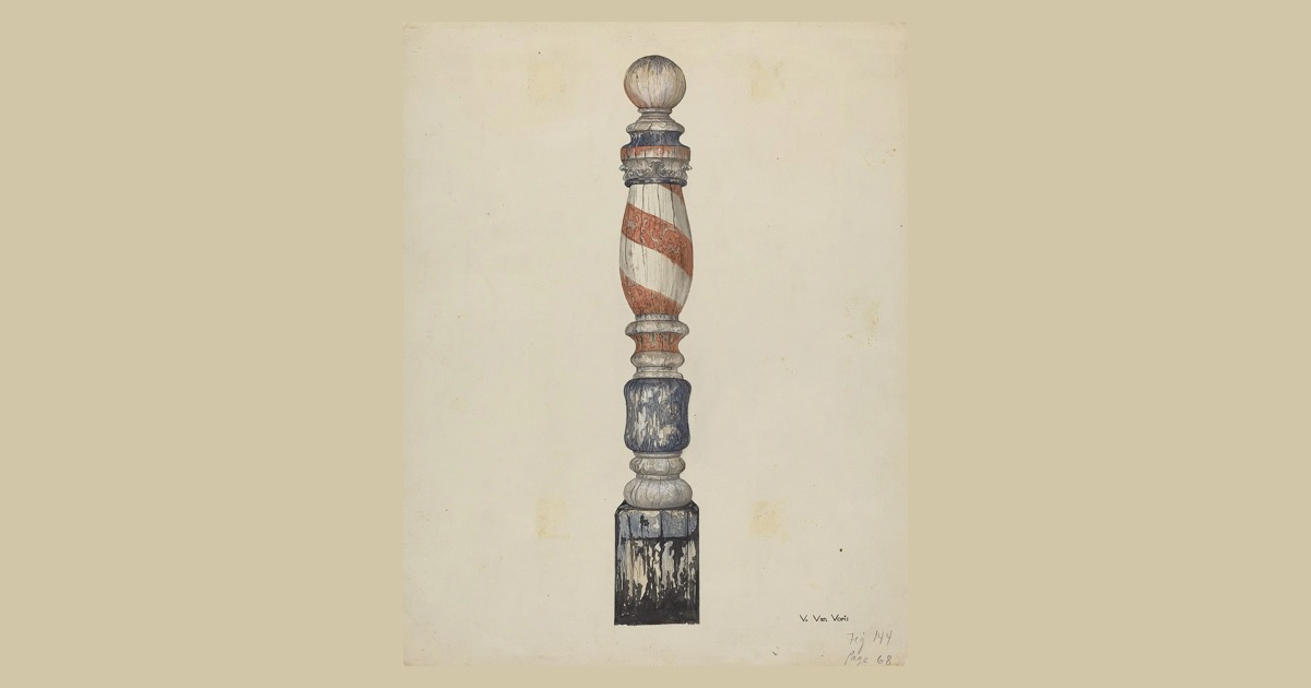 Red-and-white barber pole in a watercolor study by Vera Van Voris